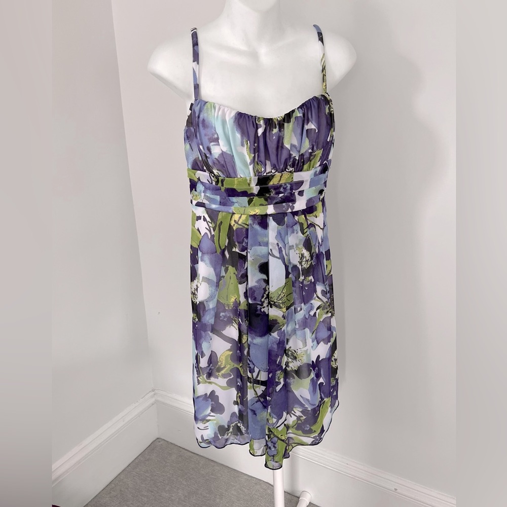 Iz Byer Watercolor Floral Empire Waist Dress